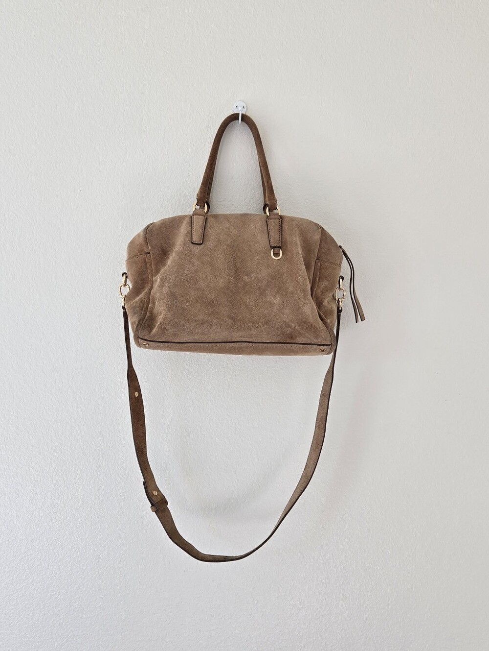 Banana Republic Camel Suede Satchel Large Duffel Purse Shoulder Bag Fall 2016 - Picture 3 of 16